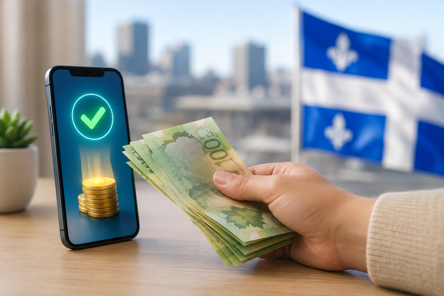 Argent comptant canadien remis instantanément au Québec